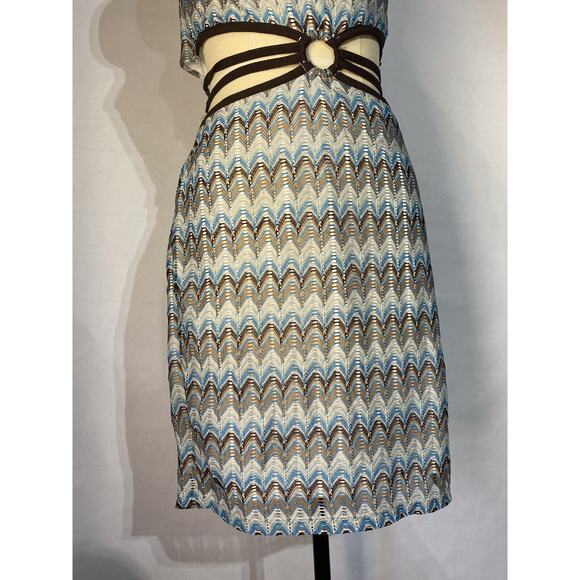 Chevron Print Ring Halter Mini Dress Cutout Tie NWT Rue21 Women's Juniors Size L - Picture 3 of 10